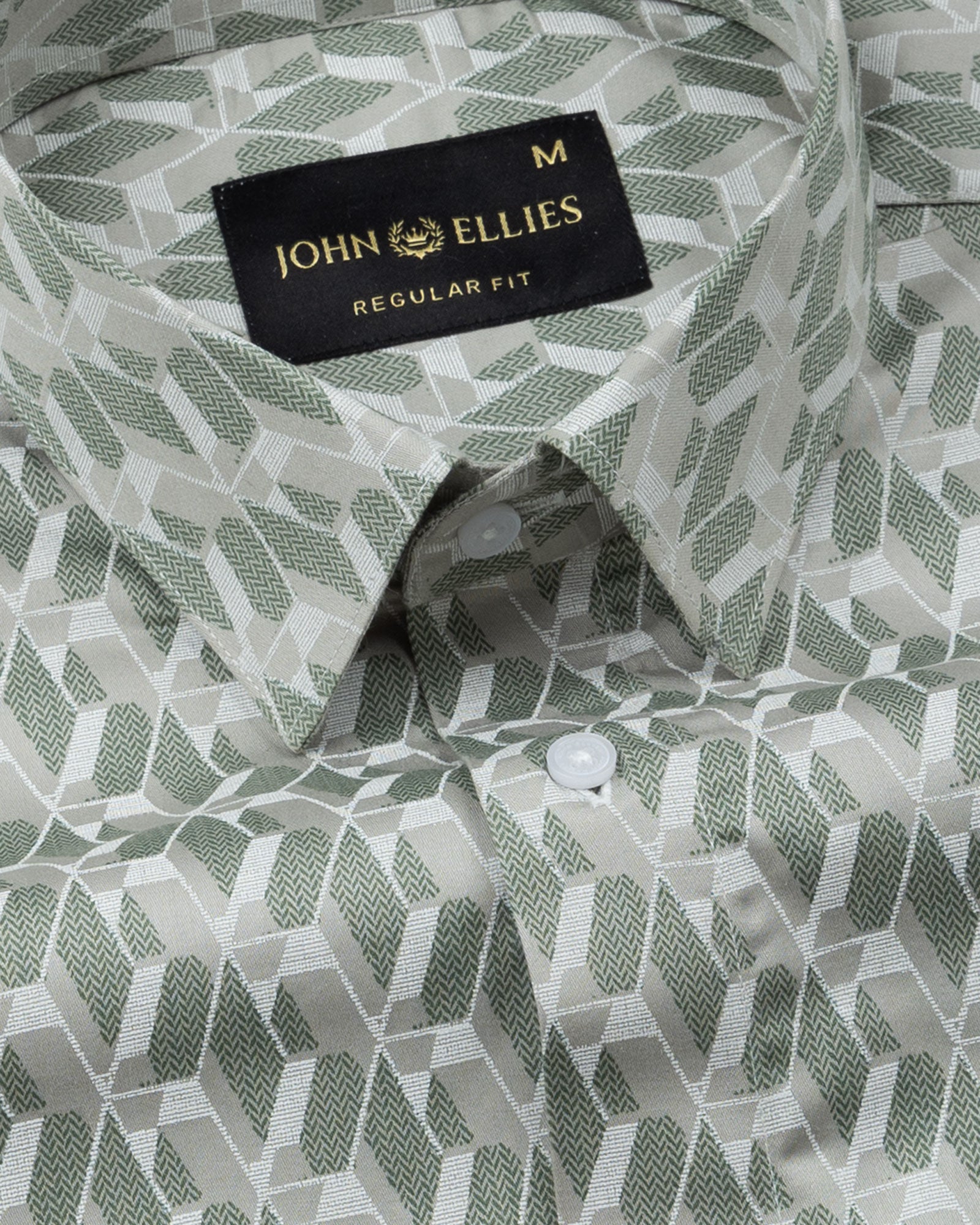 Nirat Dusty Olive Cotton Printed Shirt - John Ellies
