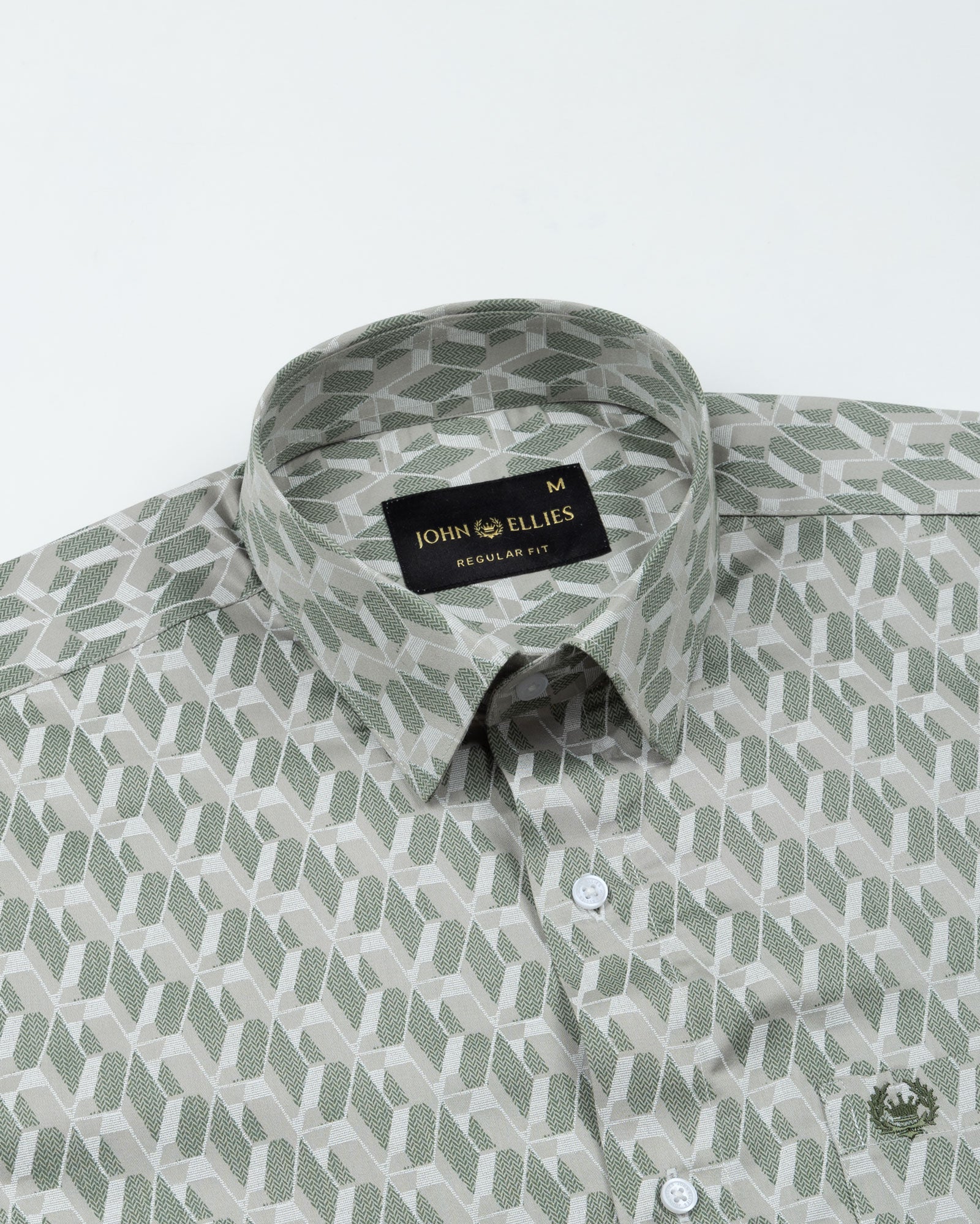 Nirat Dusty Olive Cotton Printed Shirt - John Ellies