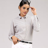 Strata Brown Stripes Oxford Cotton Women Shirt - John Ellies