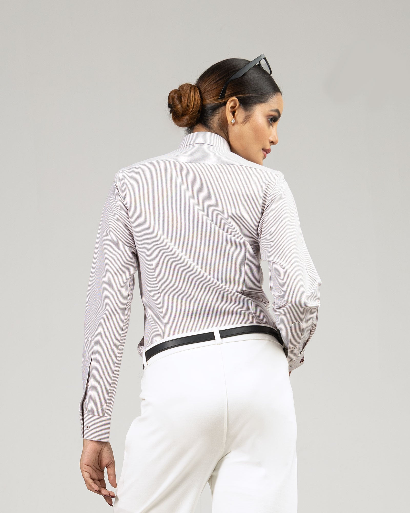 Strata Brown Stripes Oxford Cotton Women Shirt - John Ellies