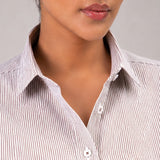 Strata Brown Stripes Oxford Cotton Women Shirt