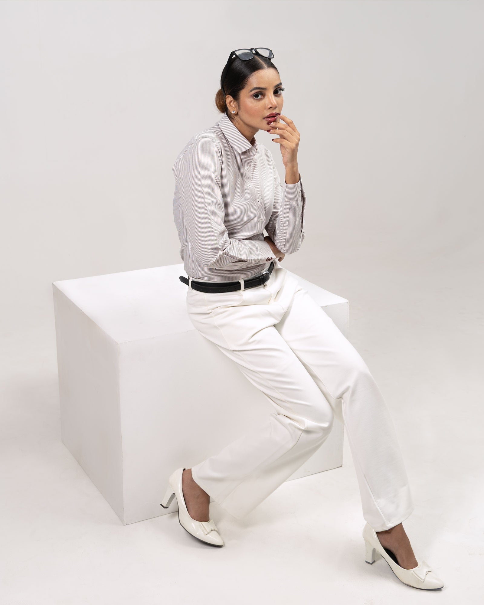 Strata Brown Stripes Oxford Cotton Women Shirt - John Ellies
