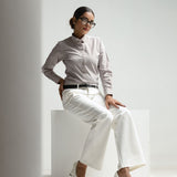 Strata Brown Stripes Oxford Cotton Women Shirt - John Ellies