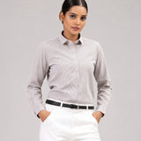 Strata Brown Stripes Oxford Cotton Women Shirt