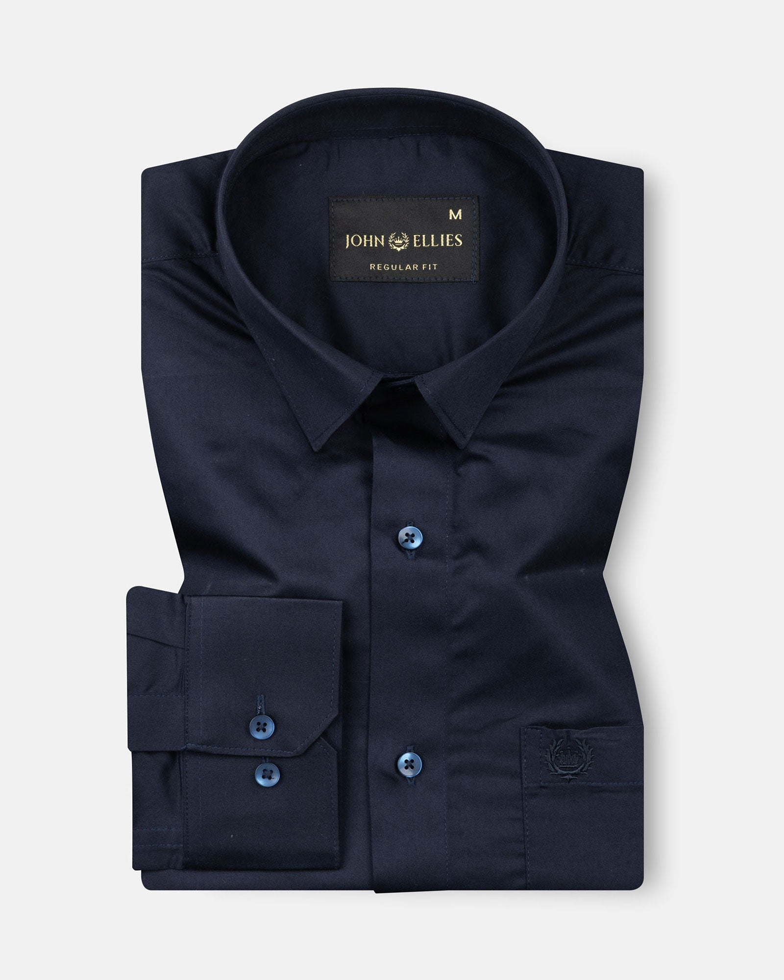 Draxon Navy Blue Plain Cotton Shirt - John Ellies