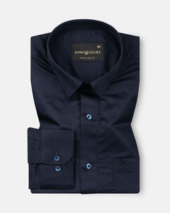 Draxon Navy Blue Plain Cotton Shirt - John Ellies