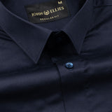 Draxon Navy Blue Plain Cotton Shirt - John Ellies