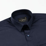 Draxon Navy Blue Plain Cotton Shirt - John Ellies