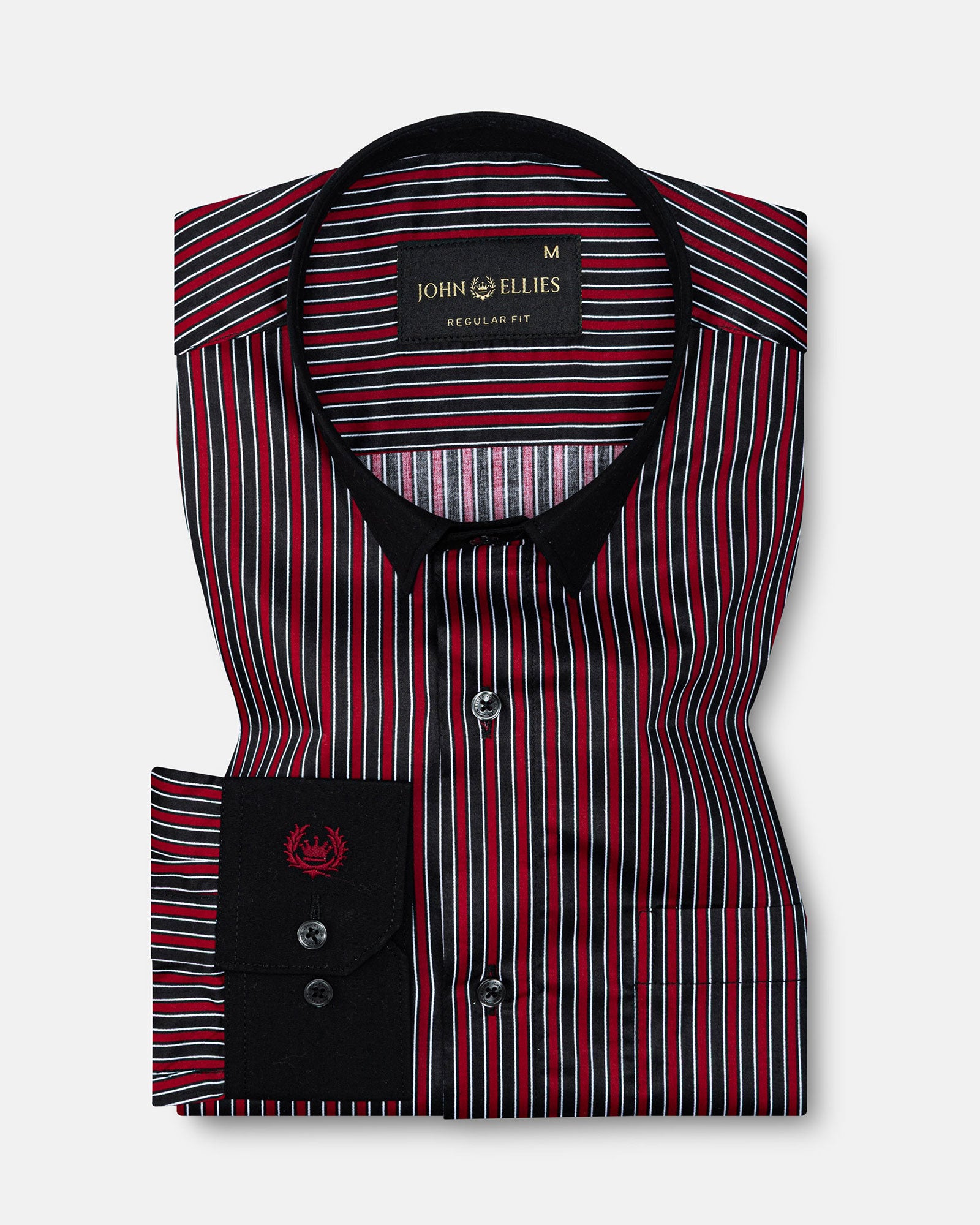Magath Red And Black Stripes Black Cuff Collar Cotton Shirt - John Ellies