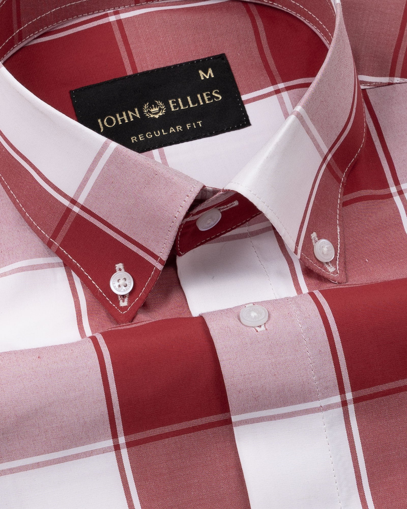Bene Red Check Button Down Cotton Shirt - John Ellies