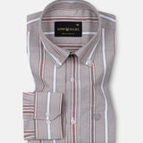 Hammel Beige Stripe Button Down Oxford Cotton Shirt - John Ellies