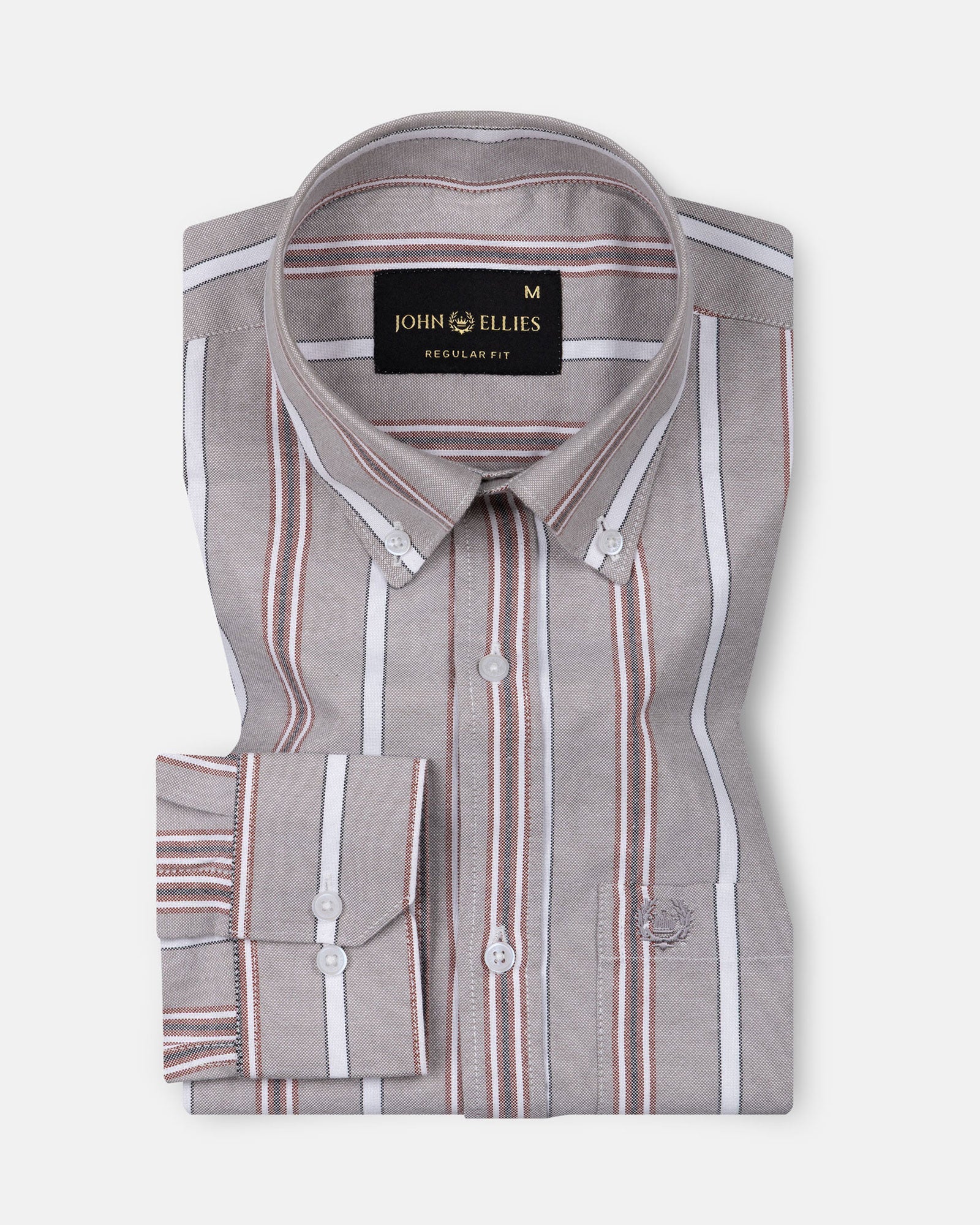 Hammel Beige Stripe Button Down Oxford Cotton Shirt - John Ellies