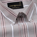 Hammel Beige Stripe Button Down Oxford Cotton Shirt - John Ellies