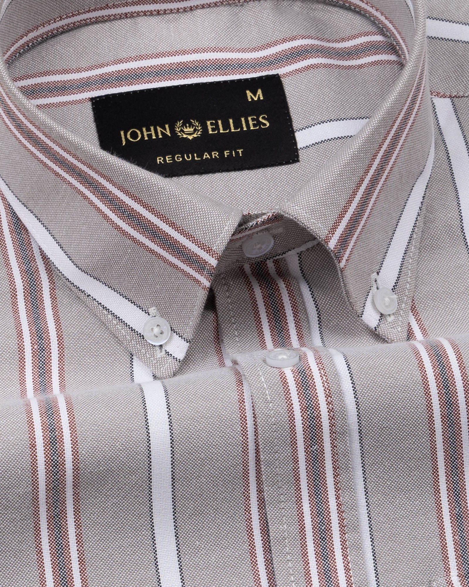 Hammel Beige Stripe Button Down Oxford Cotton Shirt - John Ellies