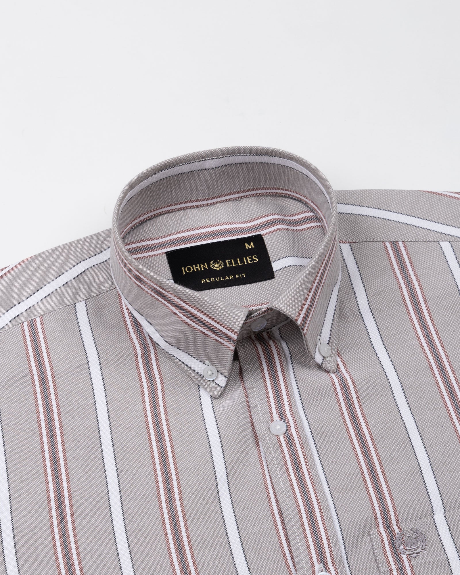 Hammel Beige Stripe Button Down Oxford Cotton Shirt - John Ellies