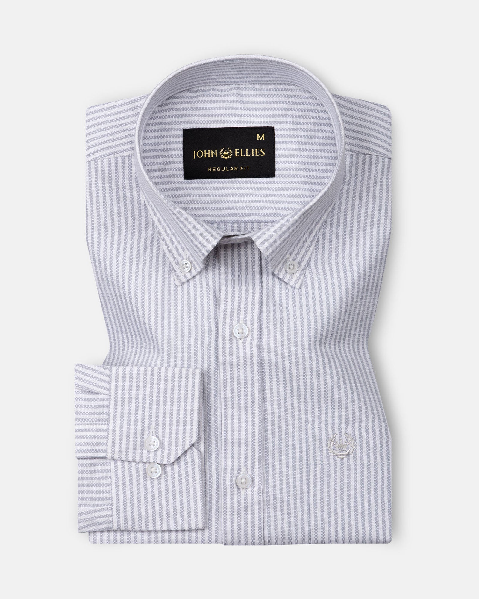 Palnoss Grey Stripe Button Down Oxford Cotton Shirt - John Ellies
