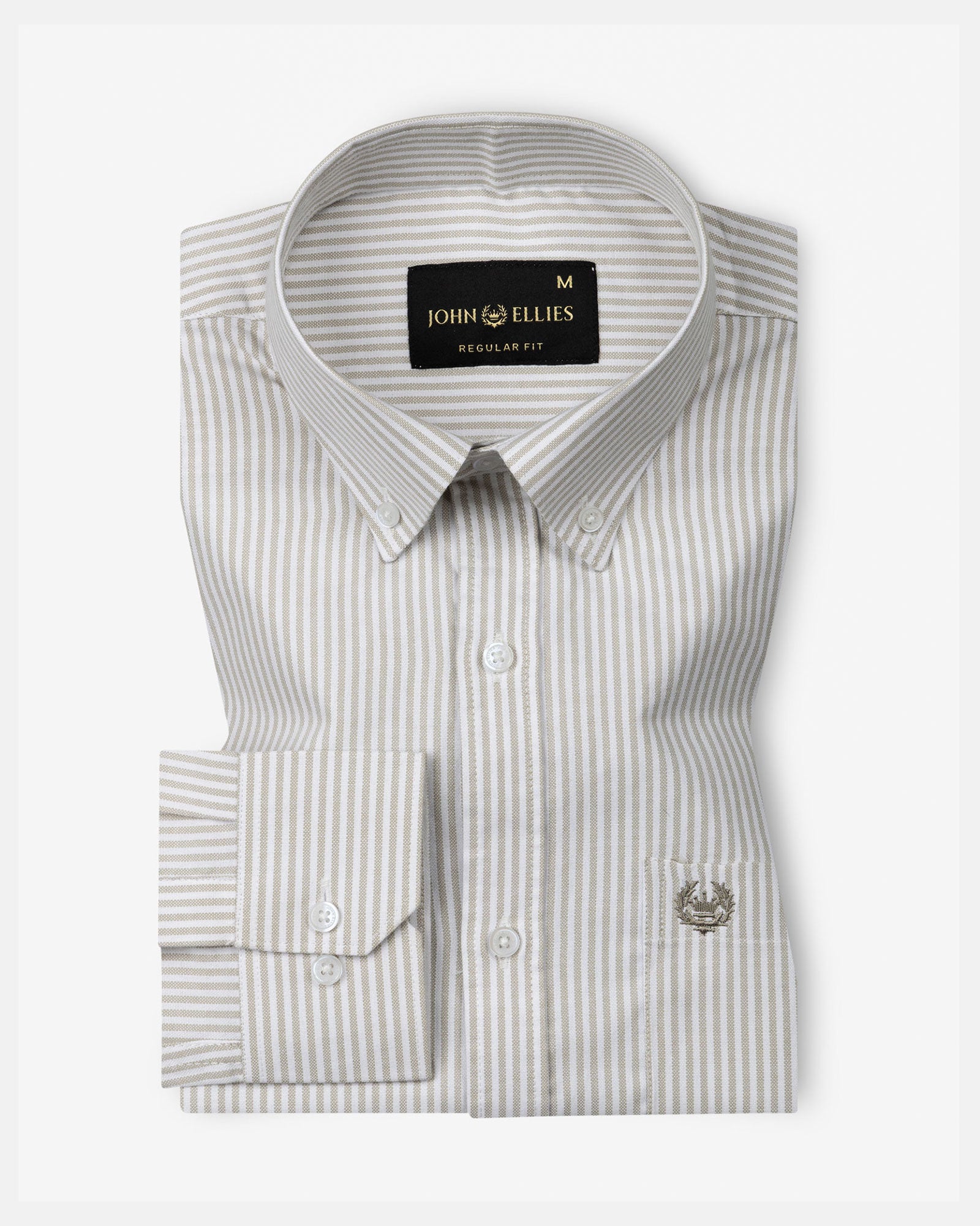 Palnoss Olive Stripe Button Down Oxford Cotton Shirt - John Ellies