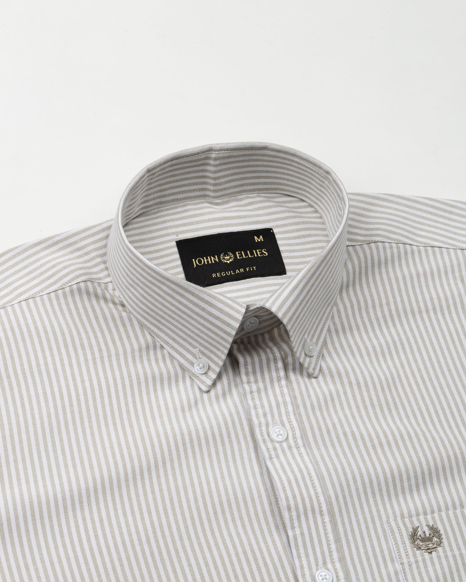 Palnoss Olive Stripe Button Down Oxford Cotton Shirt - John Ellies