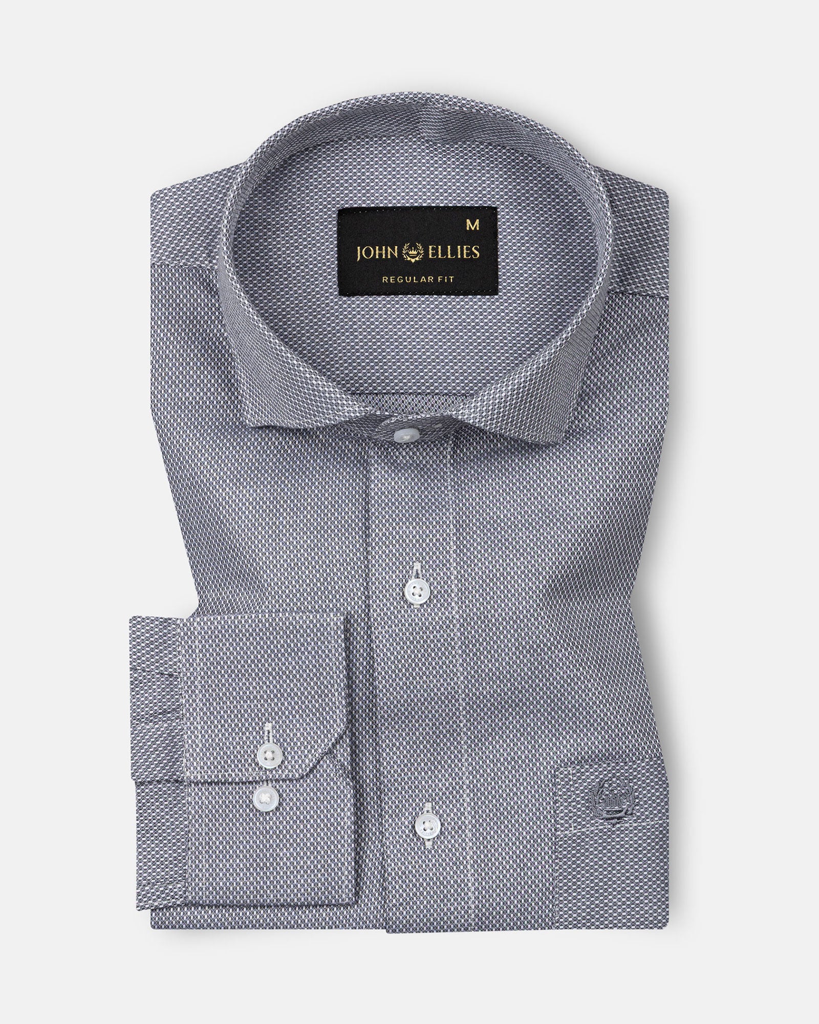 Fuanto Grey Textured Cutaway Cotton Shirt - John Ellies