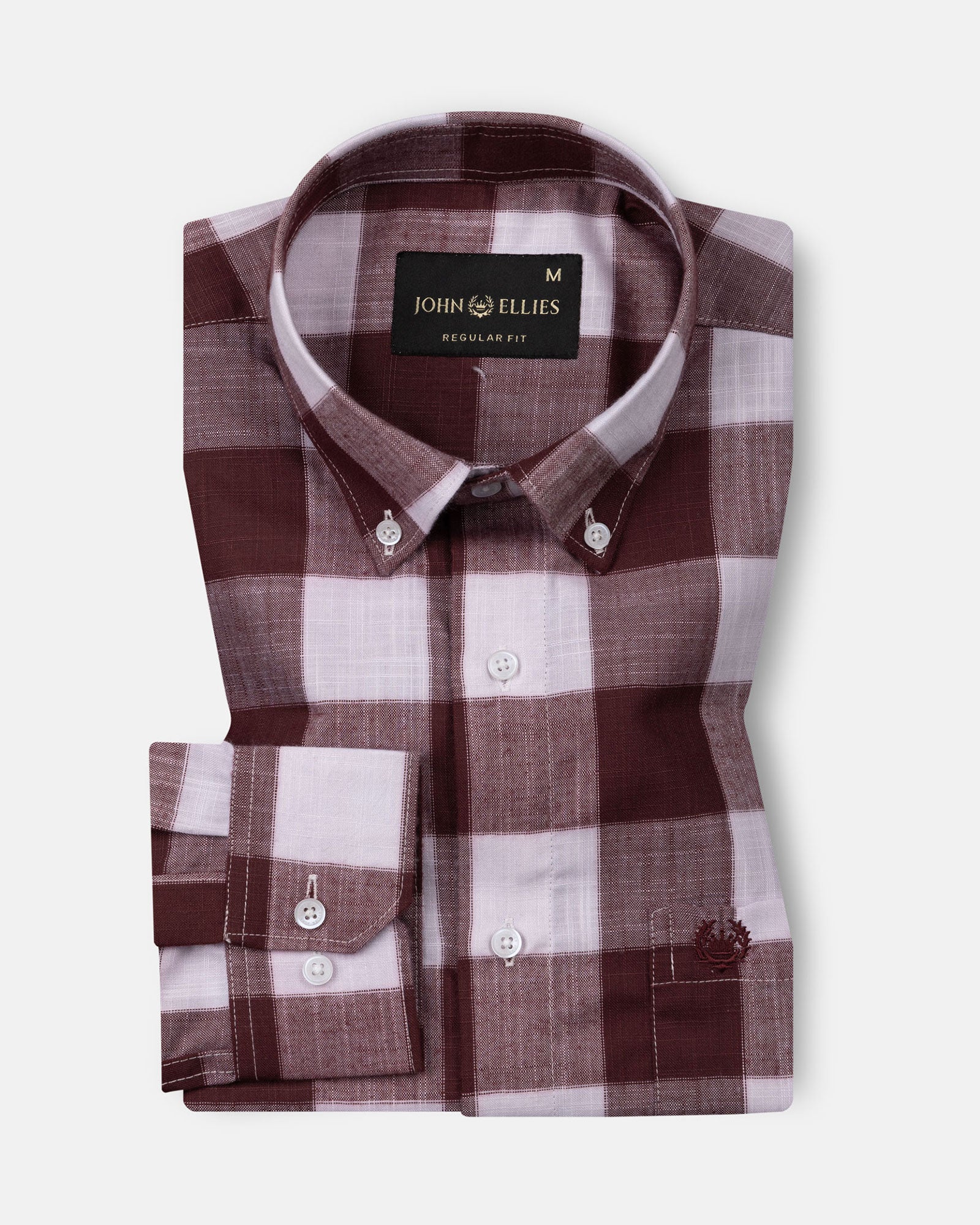 Plix Maroon Check Button Down Linen Shirt - John Ellies