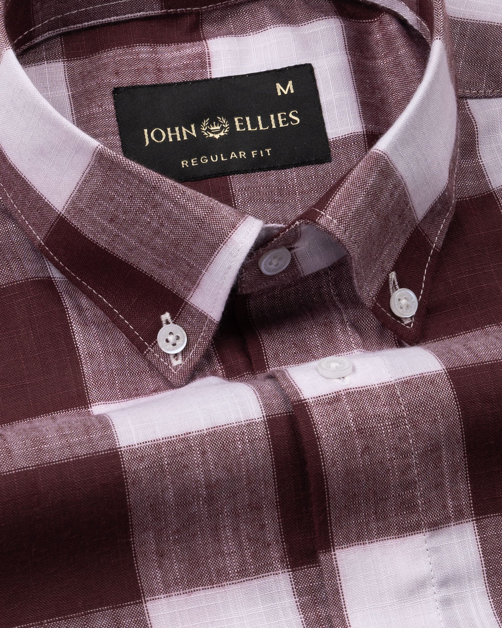 Plix Maroon Check Button Down Linen Shirt - John Ellies