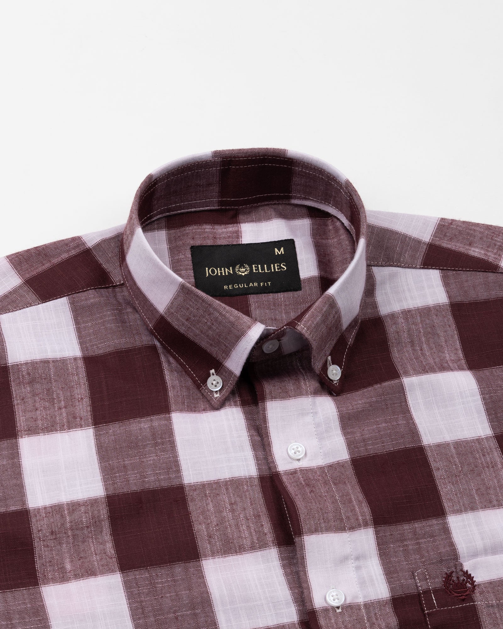 Plix Maroon Check Button Down Linen Shirt - John Ellies