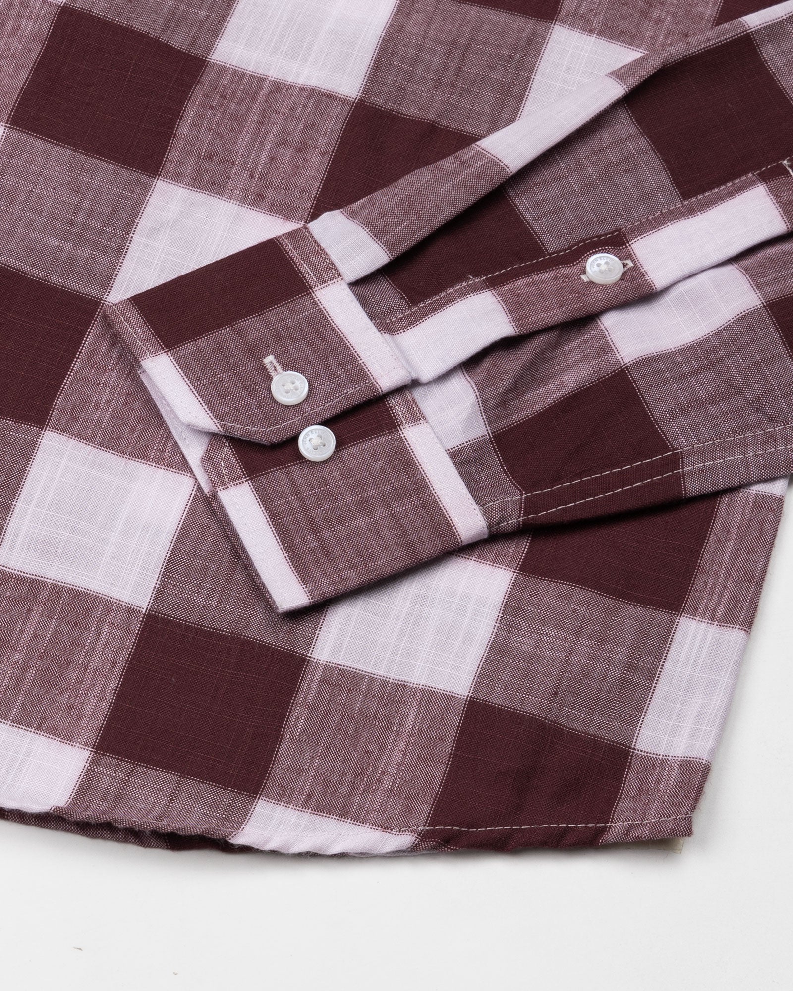 Plix Maroon Check Button Down Linen Shirt - John Ellies