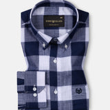 Plix Blue Check Button Down Linen Shirt - John Ellies
