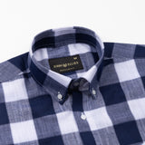 Plix Blue Check Button Down Linen Shirt - John Ellies