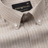 Haba Brown Stripes Button Down Linen Shirt - John Ellies