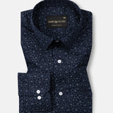 Leeds Navy Blue Cotton Printed Shirt - John Ellies