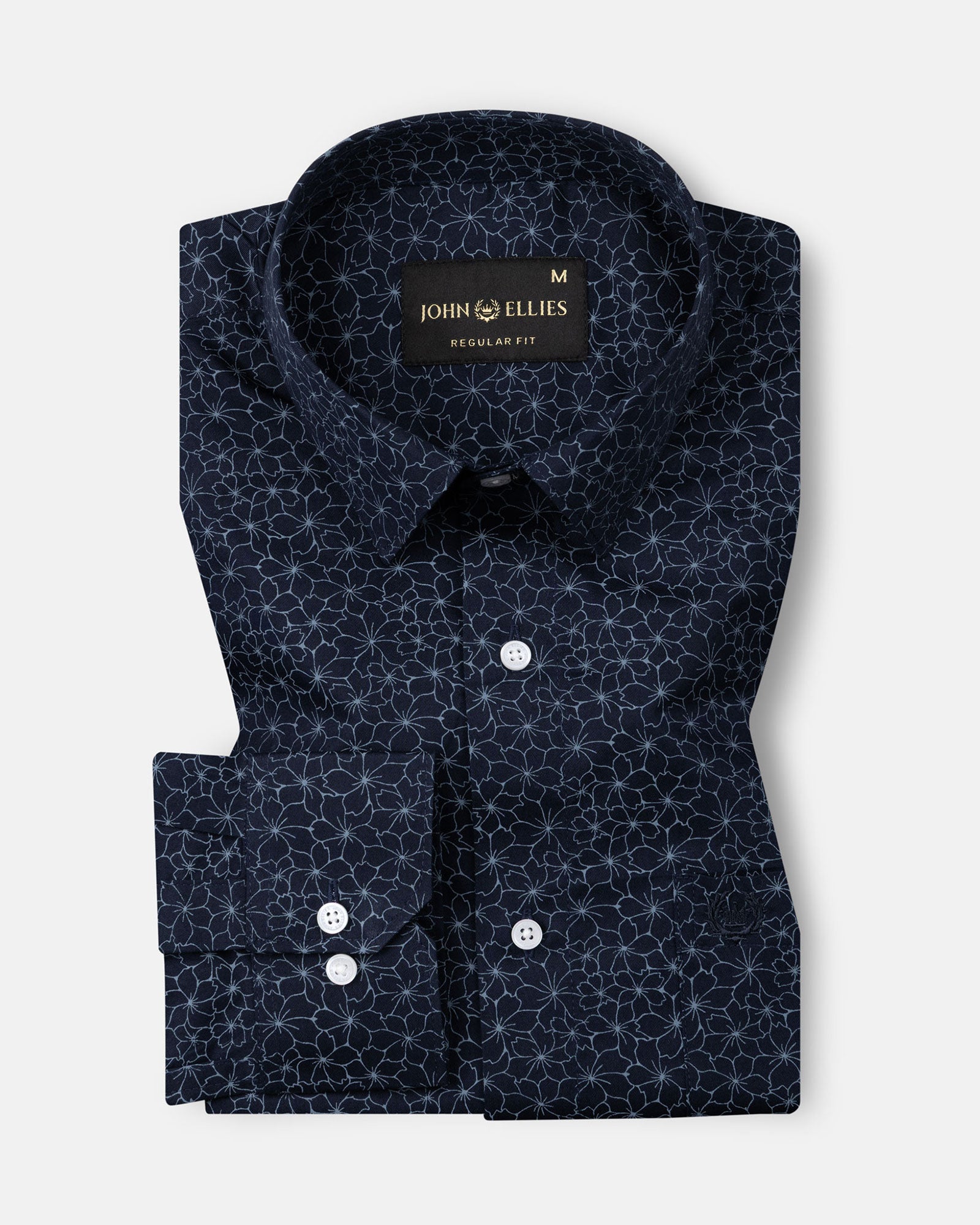 Leeds Navy Blue Cotton Printed Shirt - John Ellies