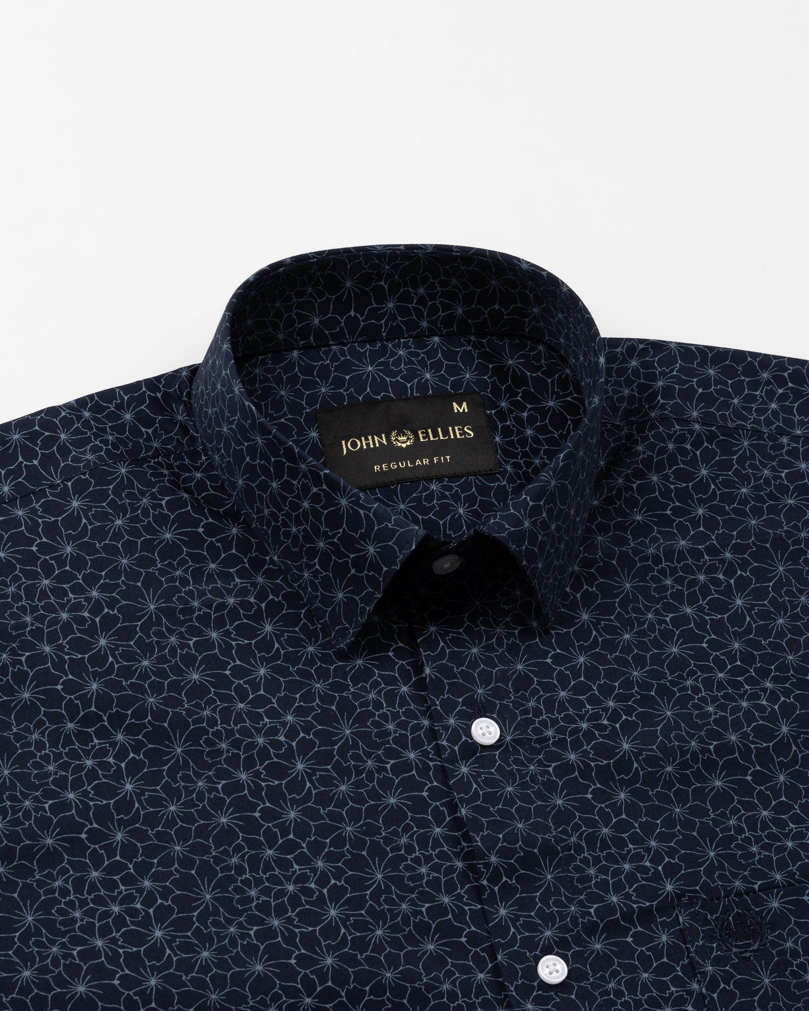 Leeds Navy Blue Cotton Printed Shirt - John Ellies