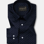 Leeds Navy Blue Cotton Micro Printed Shirt - John Ellies