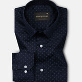 Leeds Navy Blue Cotton Micro Printed Shirt - John Ellies