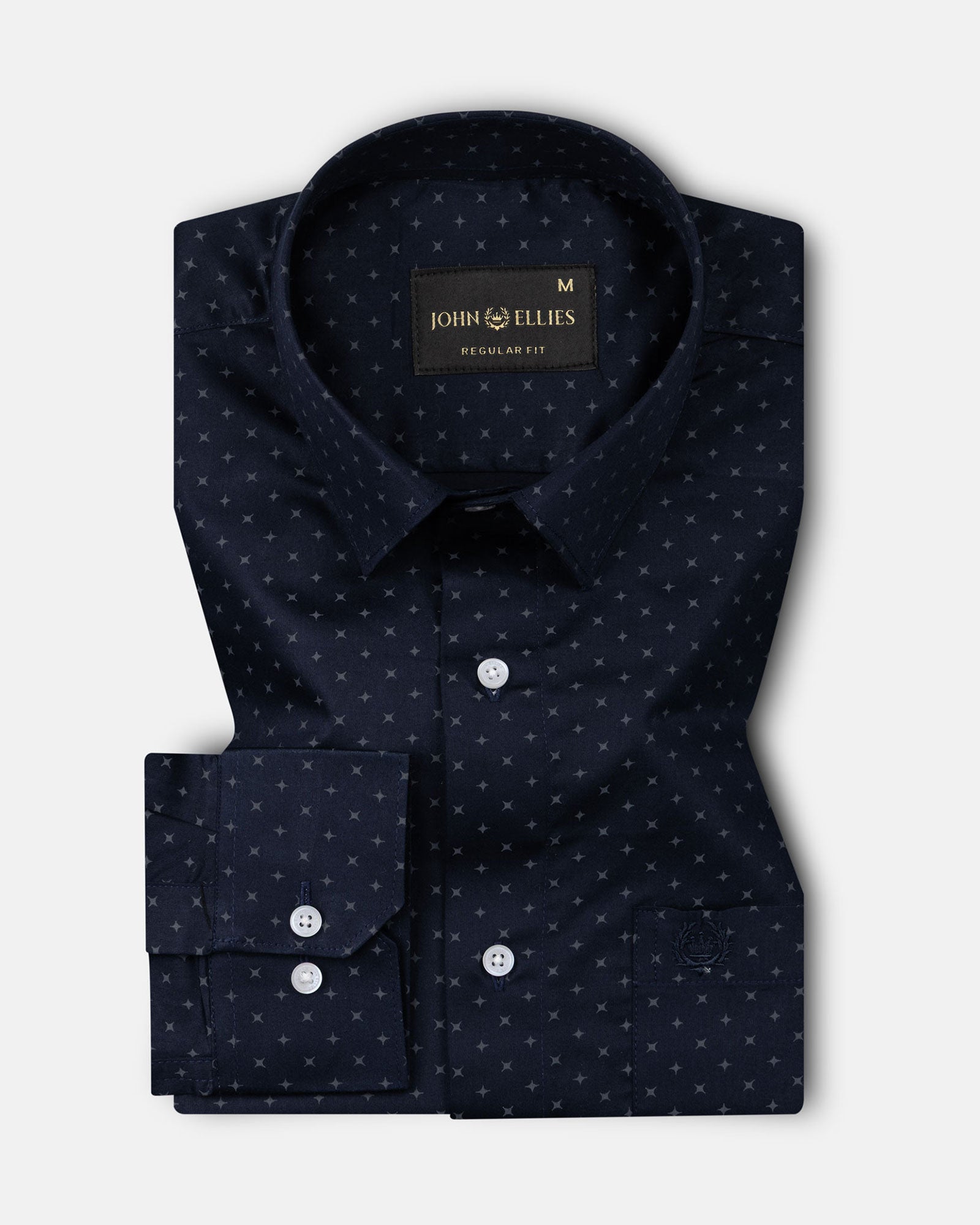 Leeds Navy Blue Cotton Micro Printed Shirt - John Ellies
