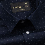 Leeds Navy Blue Cotton Micro Printed Shirt - John Ellies