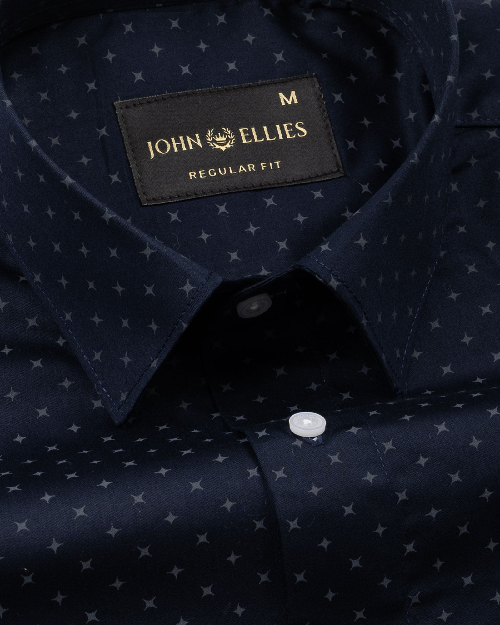 Leeds Navy Blue Cotton Micro Printed Shirt - John Ellies