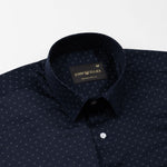 Leeds Navy Blue Cotton Micro Printed Shirt - John Ellies