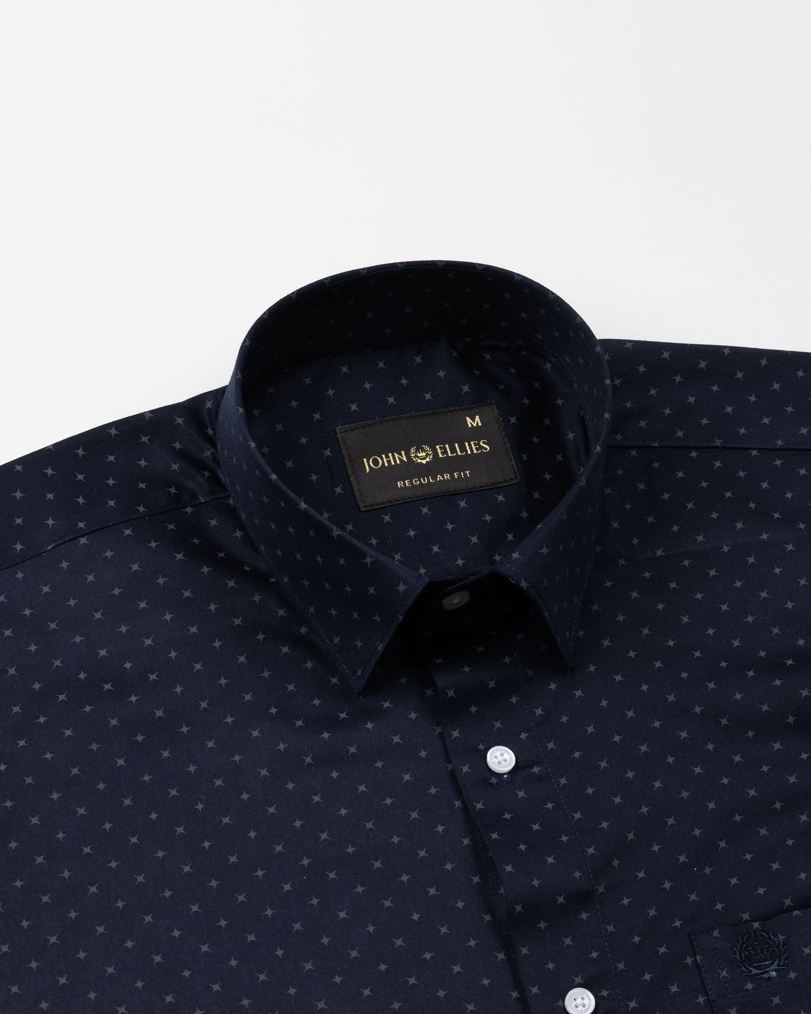 Leeds Navy Blue Cotton Micro Printed Shirt - John Ellies