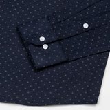 Leeds Navy Blue Cotton Micro Printed Shirt - John Ellies