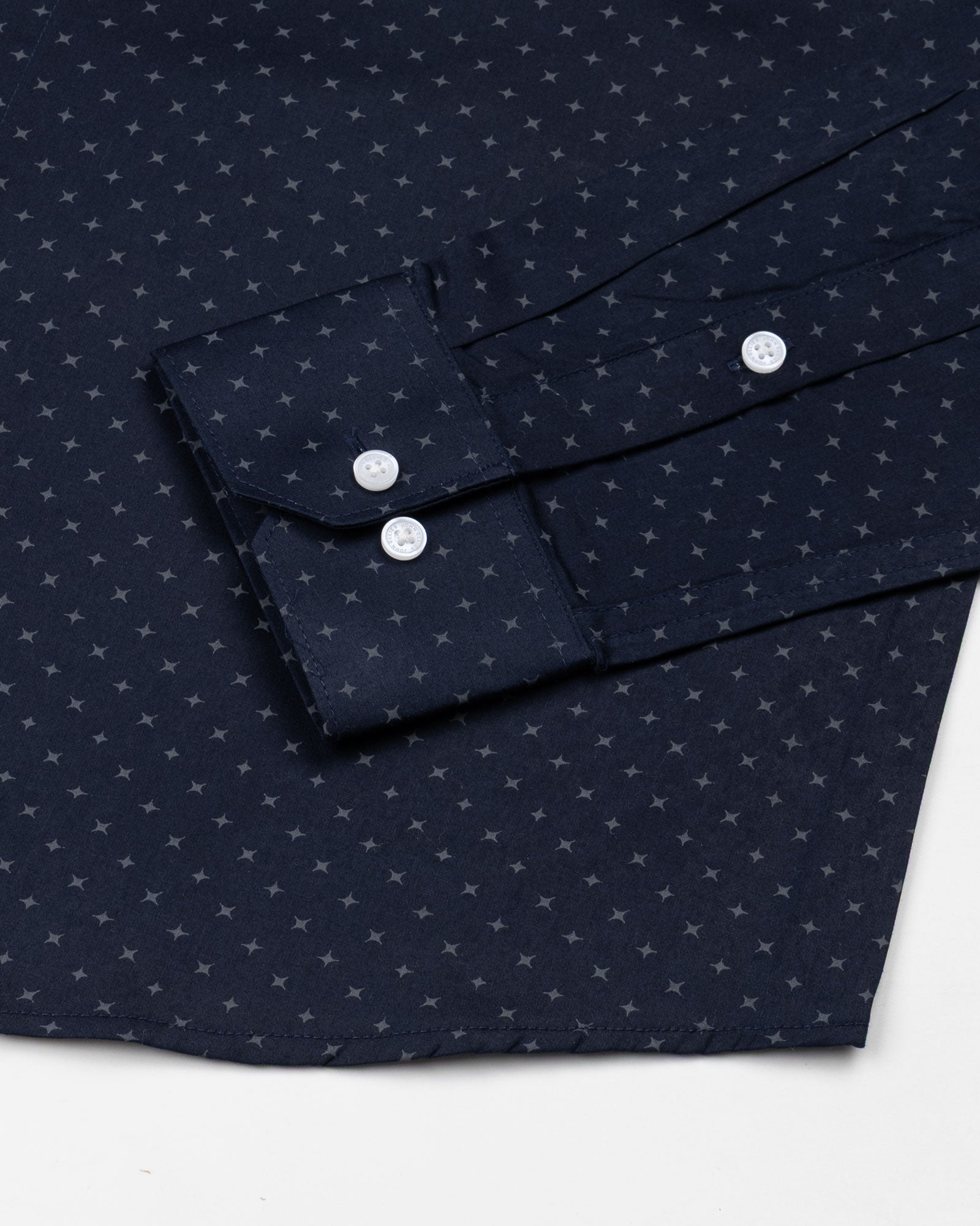 Leeds Navy Blue Cotton Micro Printed Shirt - John Ellies