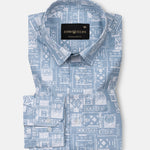 Gazan Blue Cotton Geometric Printed Shirt - John Ellies