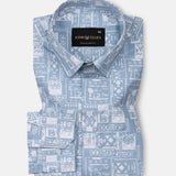 Gazan Blue Cotton Geometric Printed Shirt - John Ellies