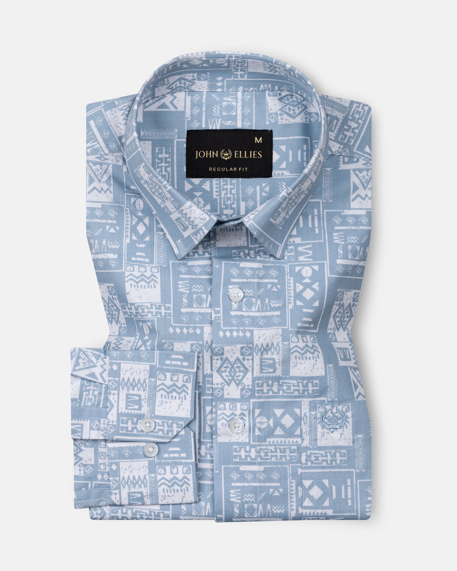 Gazan Blue Cotton Geometric Printed Shirt - John Ellies