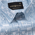 Gazan Blue Cotton Geometric Printed Shirt - John Ellies