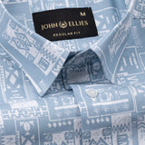 Gazan Blue Cotton Geometric Printed Shirt - John Ellies