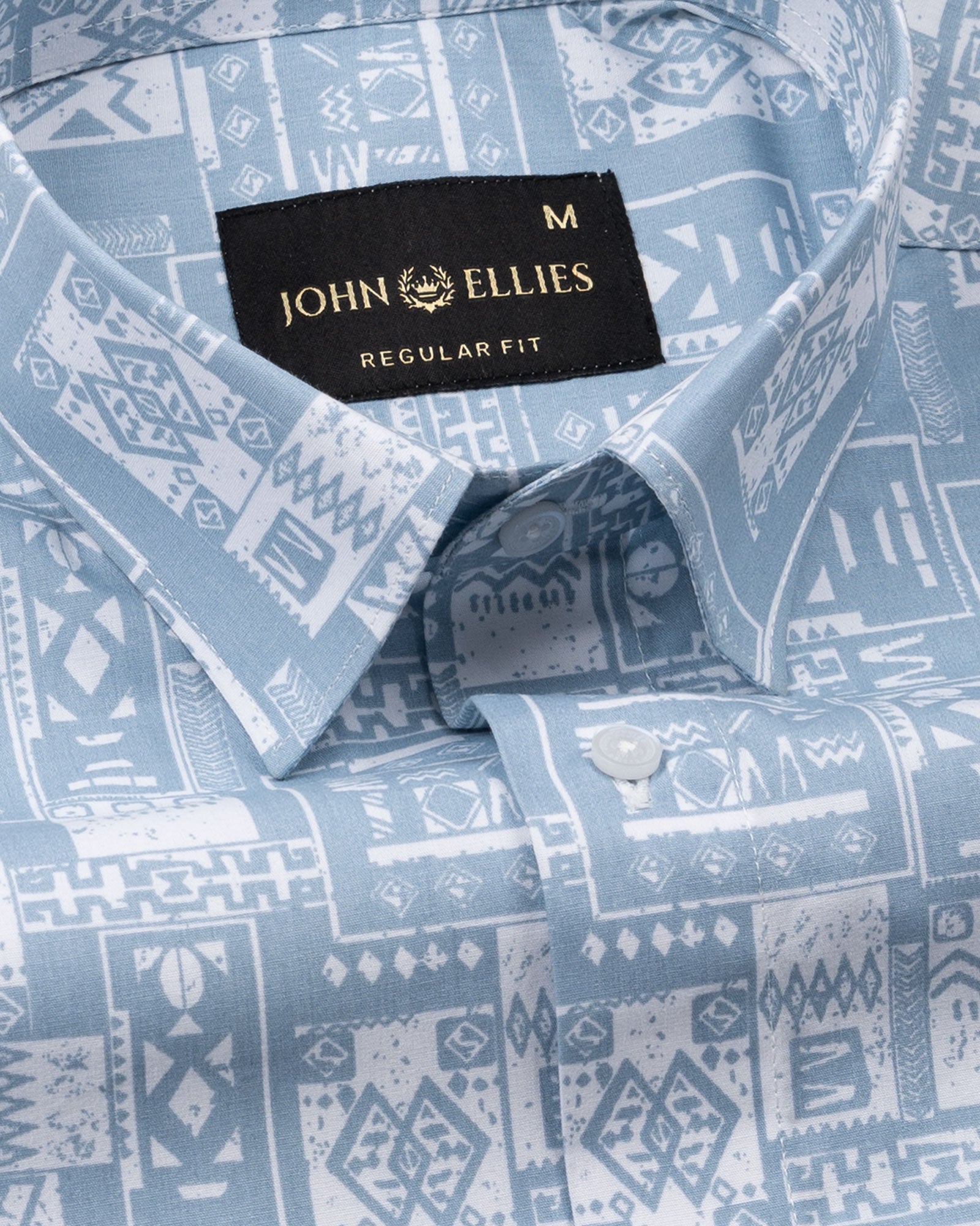 Gazan Blue Cotton Geometric Printed Shirt - John Ellies