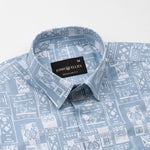 Gazan Blue Cotton Geometric Printed Shirt - John Ellies