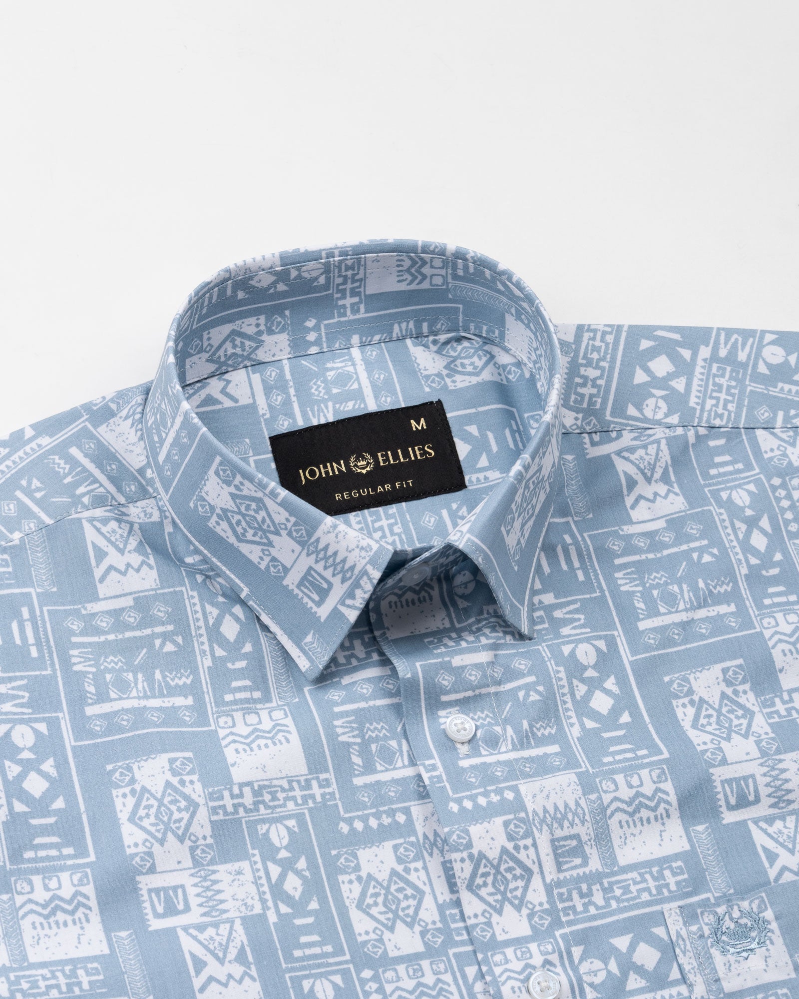 Gazan Blue Cotton Geometric Printed Shirt - John Ellies